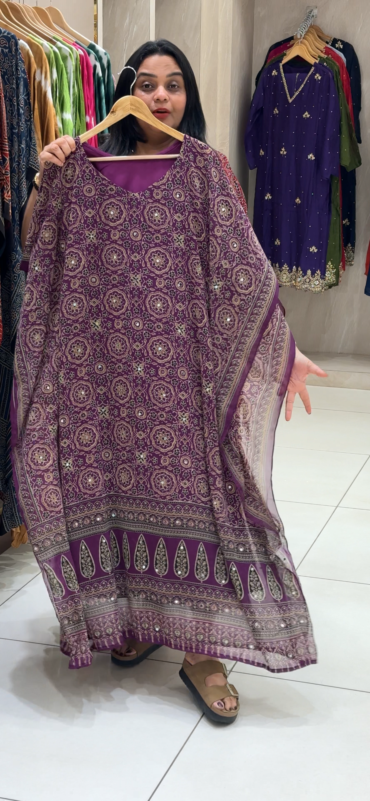 FORWARD GEORGETTE AJRAKH PRINTED KAFTAN TOPS - IHA 32545