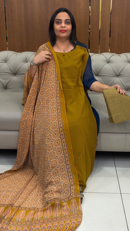 FAUX GEORGETTE ALINE TOP ,BOTTOM AND DUPATTA  - IHA 35095