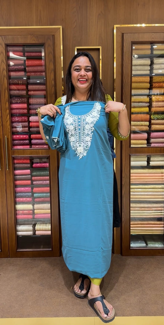 LUCKNOWI CHIKANKARI UNSTITCHED SALWAR SUITS - IHA 23671