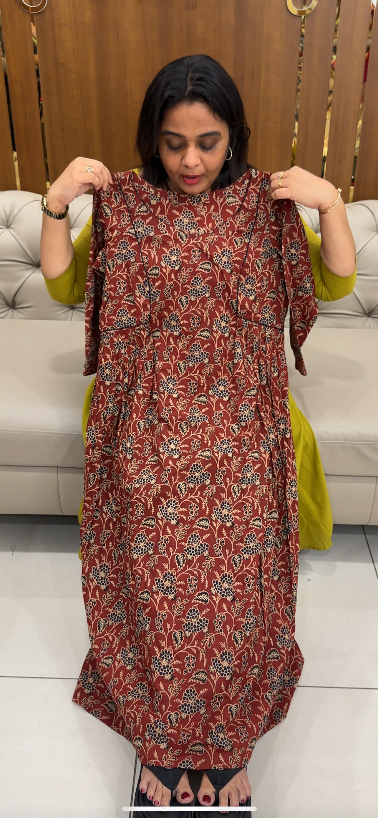 IHA'S IN-HOUSE PRINTED COTTON LONG A-LINE TOPS - IHA 28616