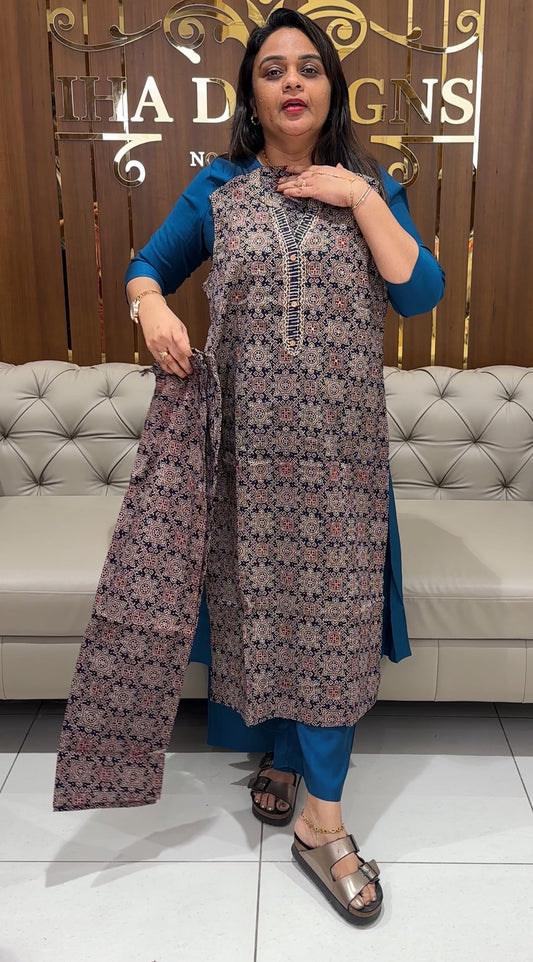 COTTON AJRAKH LONG TOP AND BOTTOM - IHA 24259