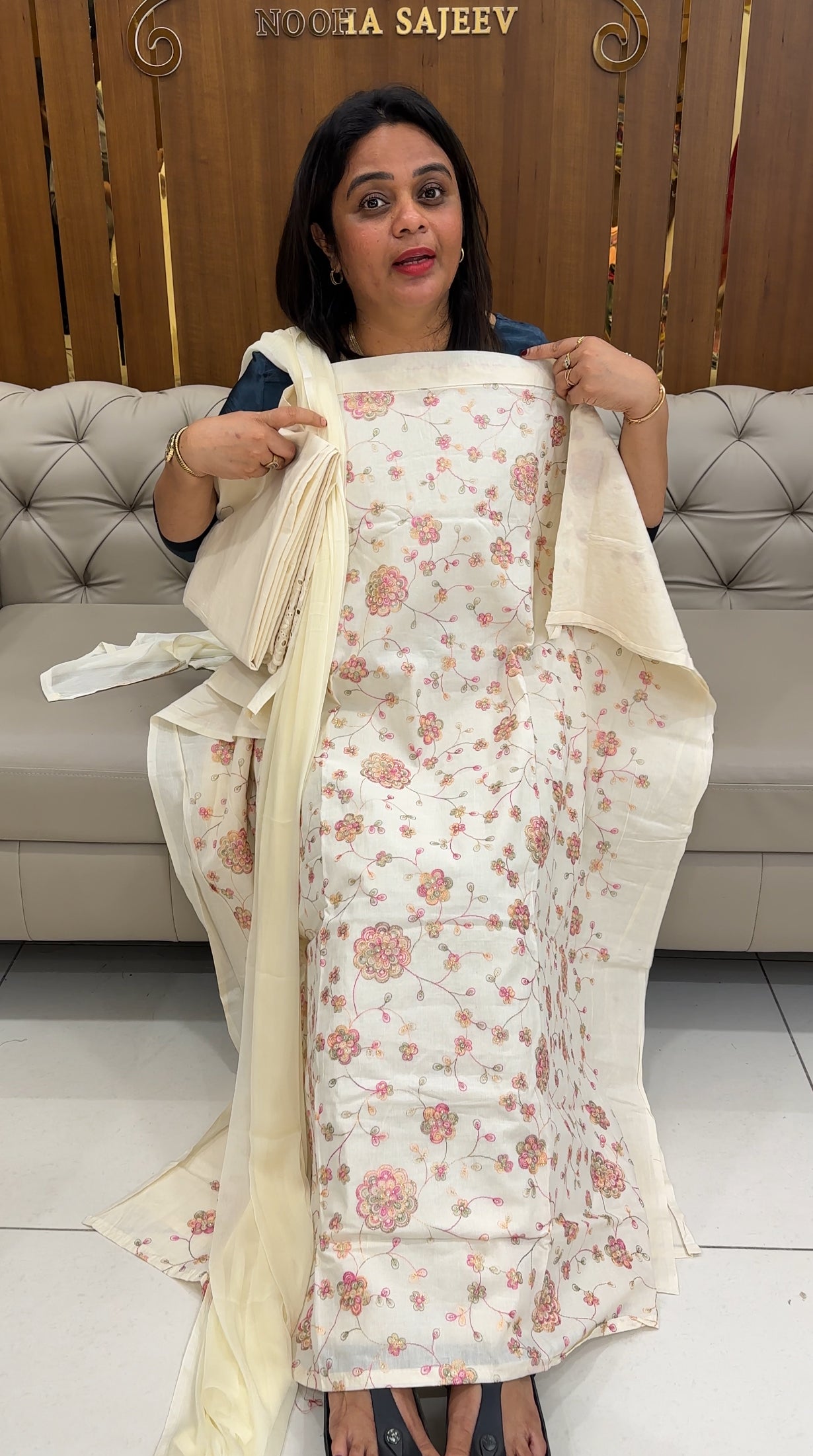 KERALA CREAM UNSTITCHED SALWAR SUITS - IHA 25957