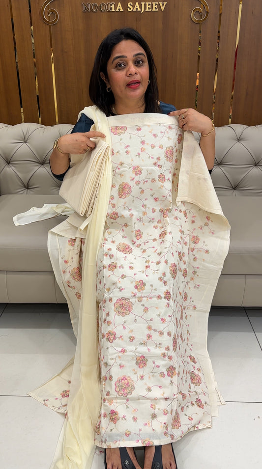 KERALA CREAM UNSTITCHED SALWAR SUITS - IHA 25957