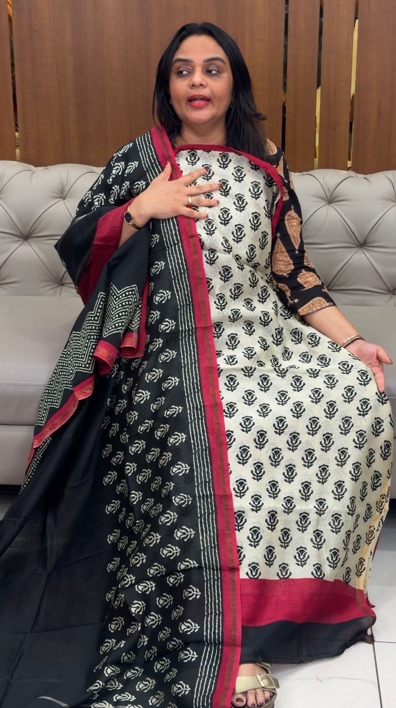 BLOCK PRINTED UNSTITCHED SALWAR SUITS - IHA 32047