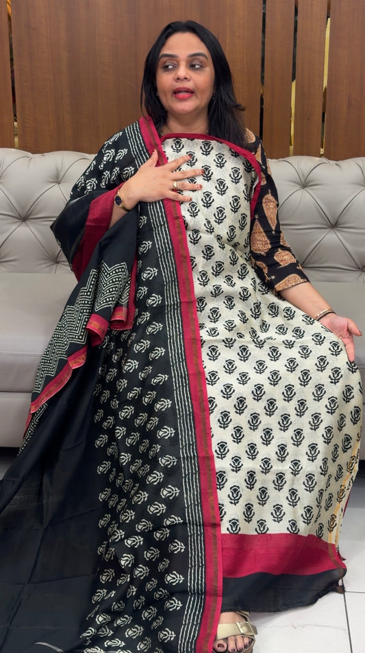 BLOCK PRINTED UNSTITCHED SALWAR SUITS - IHA 32047