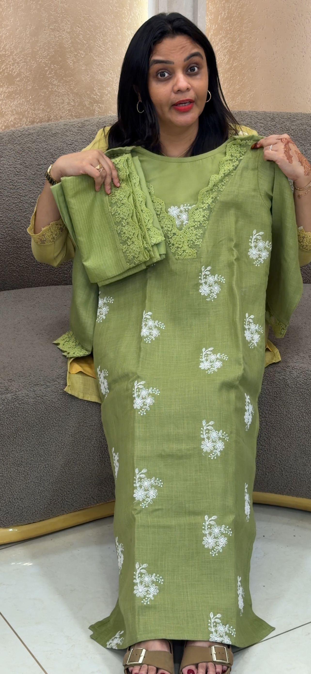IHA'S IN-HOUSE COTTON LINEN TOP, BOTTOM AND DUPATTA - IHA 33709