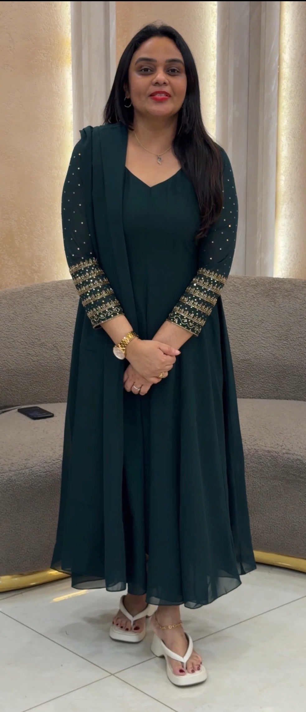 IHA'S IN-HOUSE HAND WORKED SLITTED TOP AND DUPATTA - IHA 33223