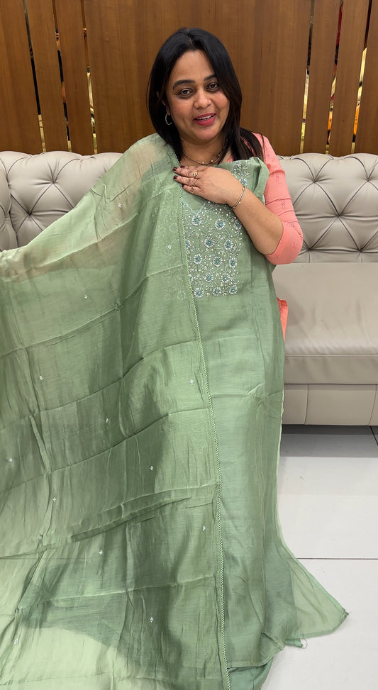 BANARASI CHANDERI UNSTITCHED SALWART SUITS - IHA 27051