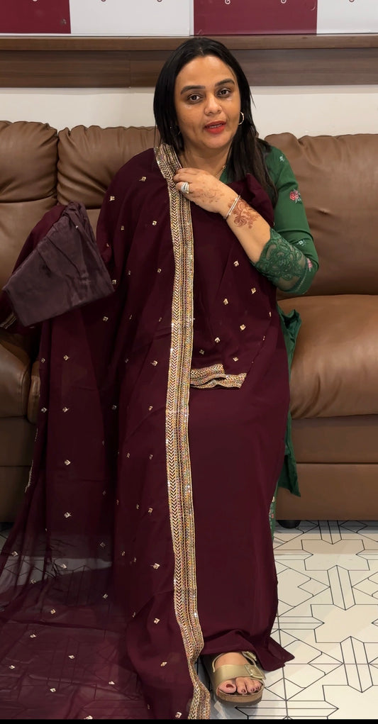 FAUX GEORGETTE TOP,BOTTOM AND DUPATTA - IHA 31879