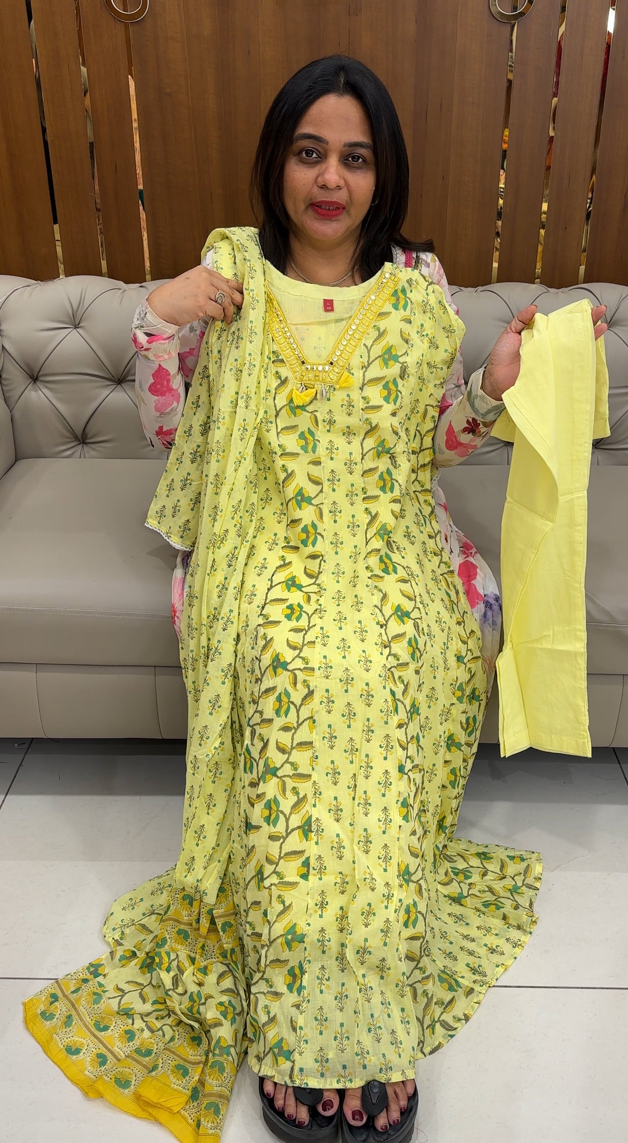 PRINTED COTTON ANARKALI TOP ,BOTTOM AND DUPATTA - IHA 26072