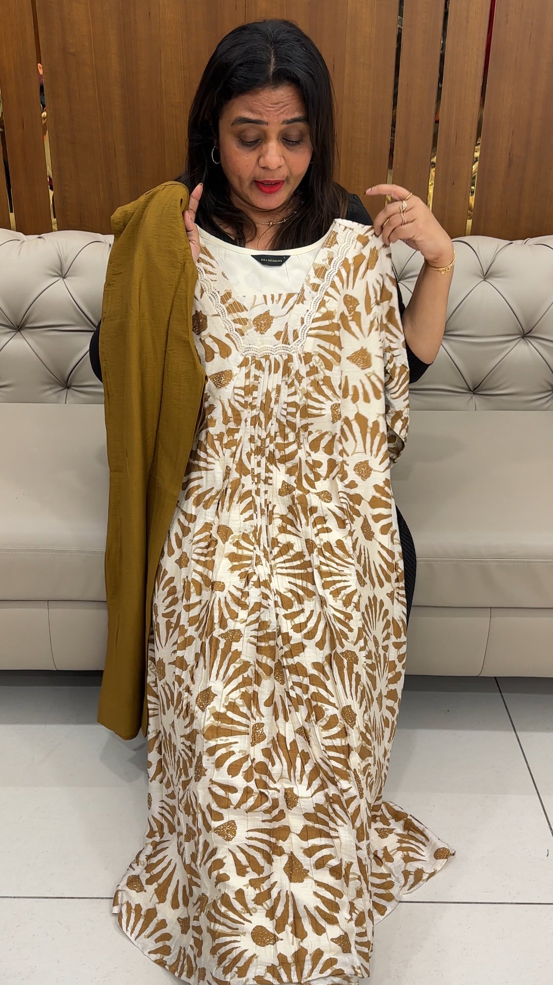 PRINTED COTTON LONG A-LINE TOPS AND BOTTOM - IHA 26366