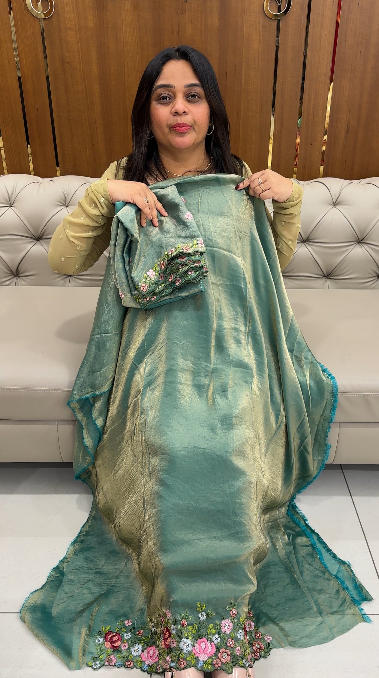 VELVET ORGANZA UNSTITCHED SALWAR SUITS - 27018