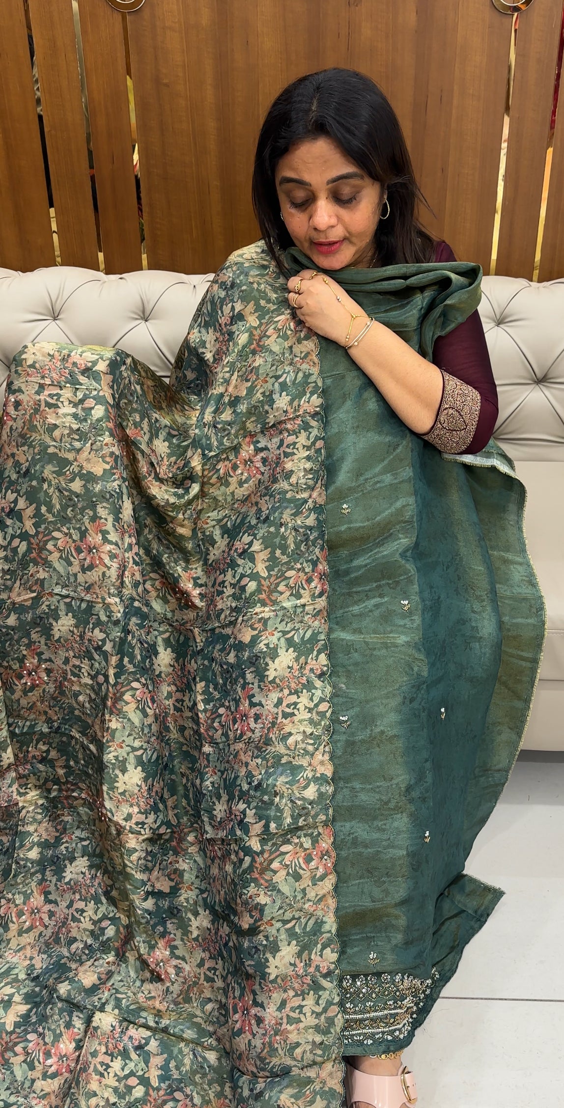 HANDWORKED TISSUE UNSTITCHED SALWAR SUITS - IHA 26772