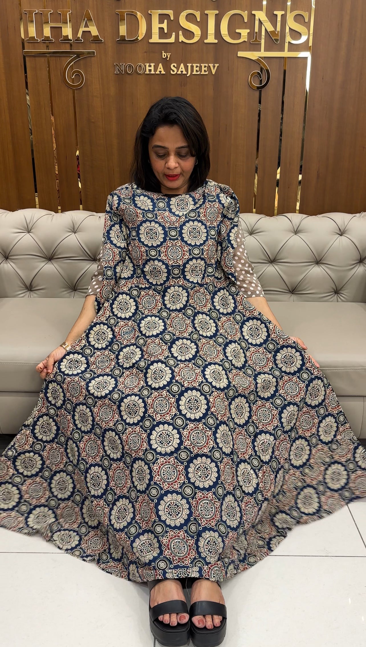 COTTON AJRAKH PRINTED ANARKALI TOPS - IHA 29295