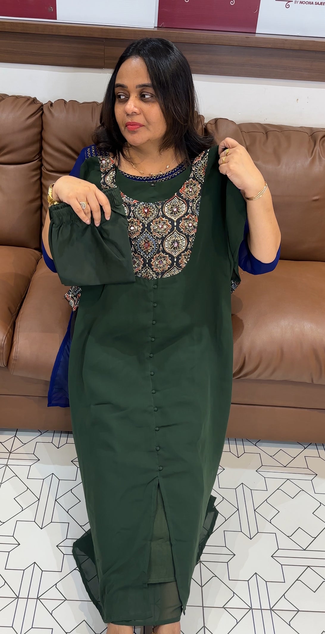 FAUX GEORGETTE A-LINE TOP AND BOTTOM  - IHA 28115