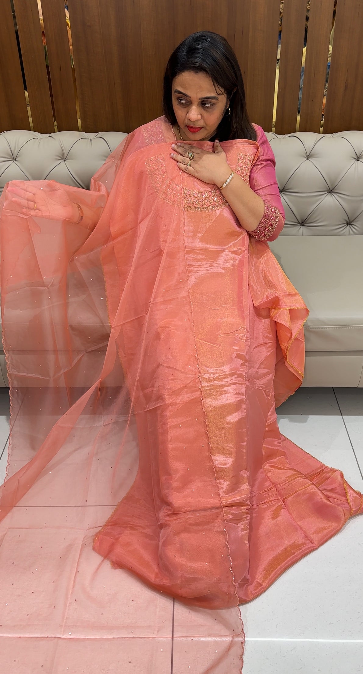 BANARASI TISSUE UNSTITCHED SALWAR SUITS - IHA 23466