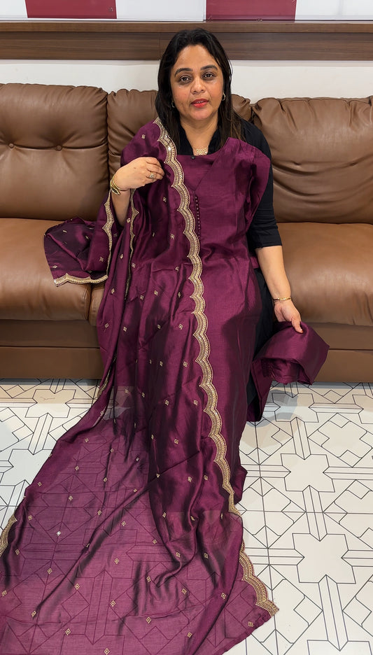 SEMI RAW SILK TOP, BOTTOM AND DUPATTA - IHA 24788