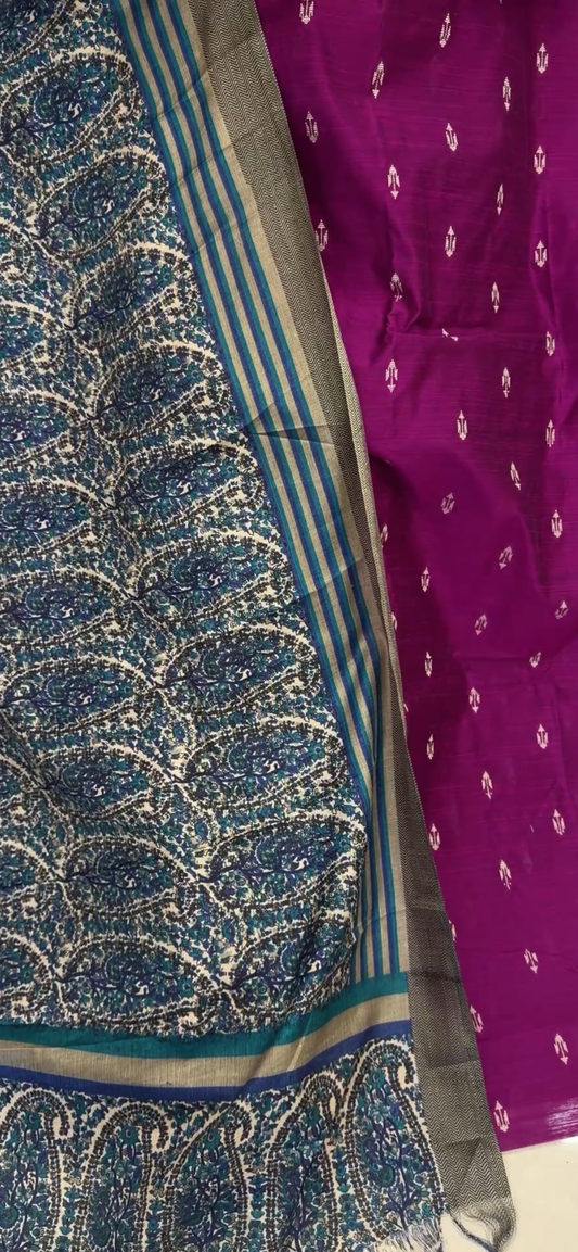 SLUB SILK UNSTITCHED SALWAR SUITS - IHA 33276