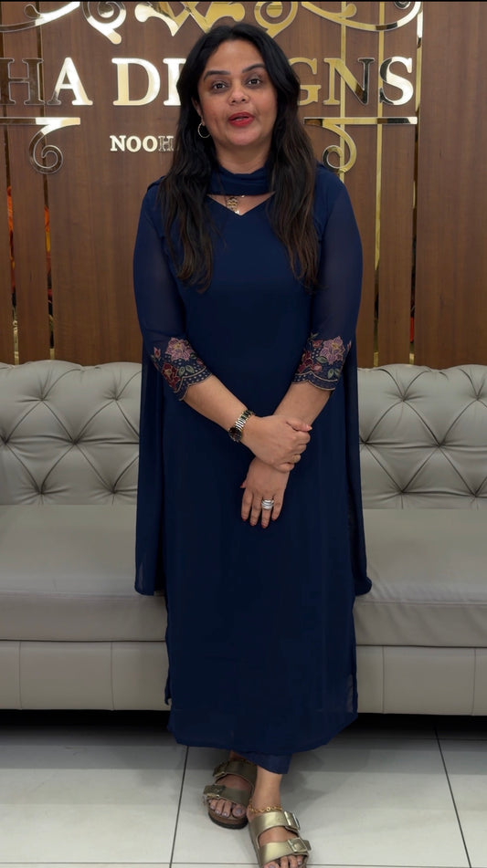 FAUX GEORGETTE TOP,BOTTOM AND DUPATTA - INA 31011