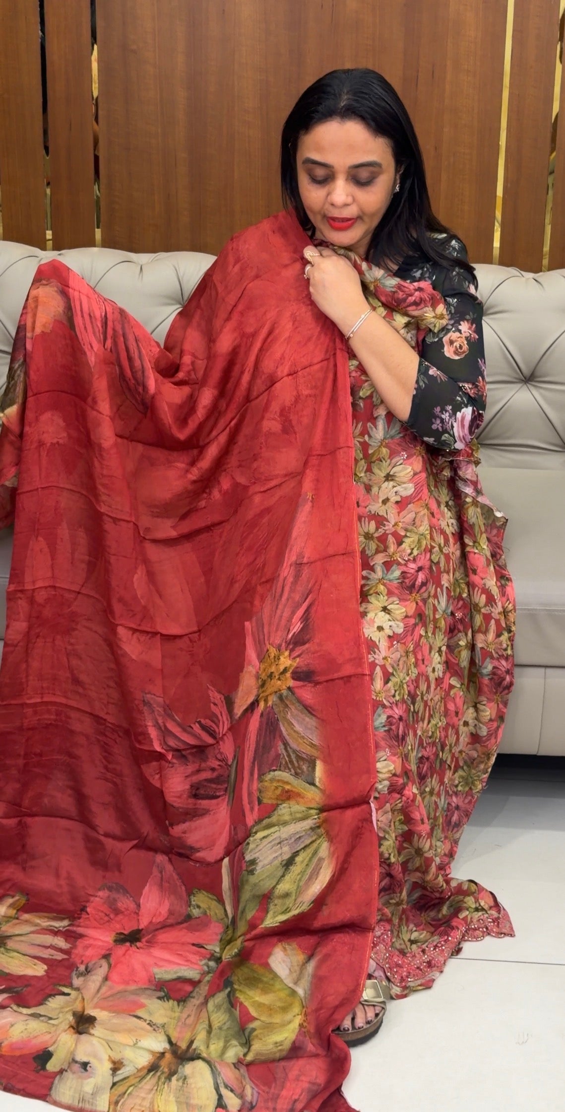 PRINTED CHINON UNSTITCHED SALWAR SUITS - IHA 32394