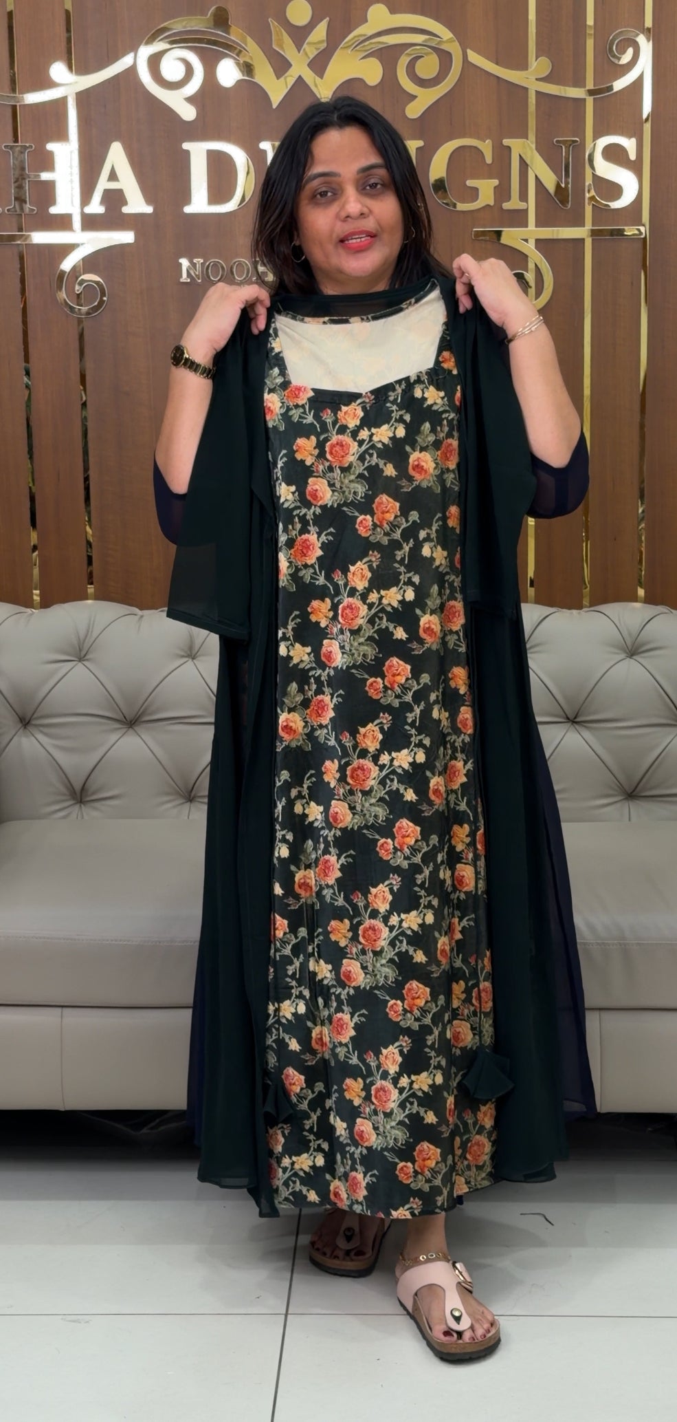 IHA'S IN-HOUSE PRINTED VELVET TOP AND JACKET - IHA 28970