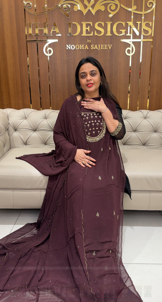 HAND WORKED GEORGETTE UNSTITCHED SALWAR SUITS - IHA 24350