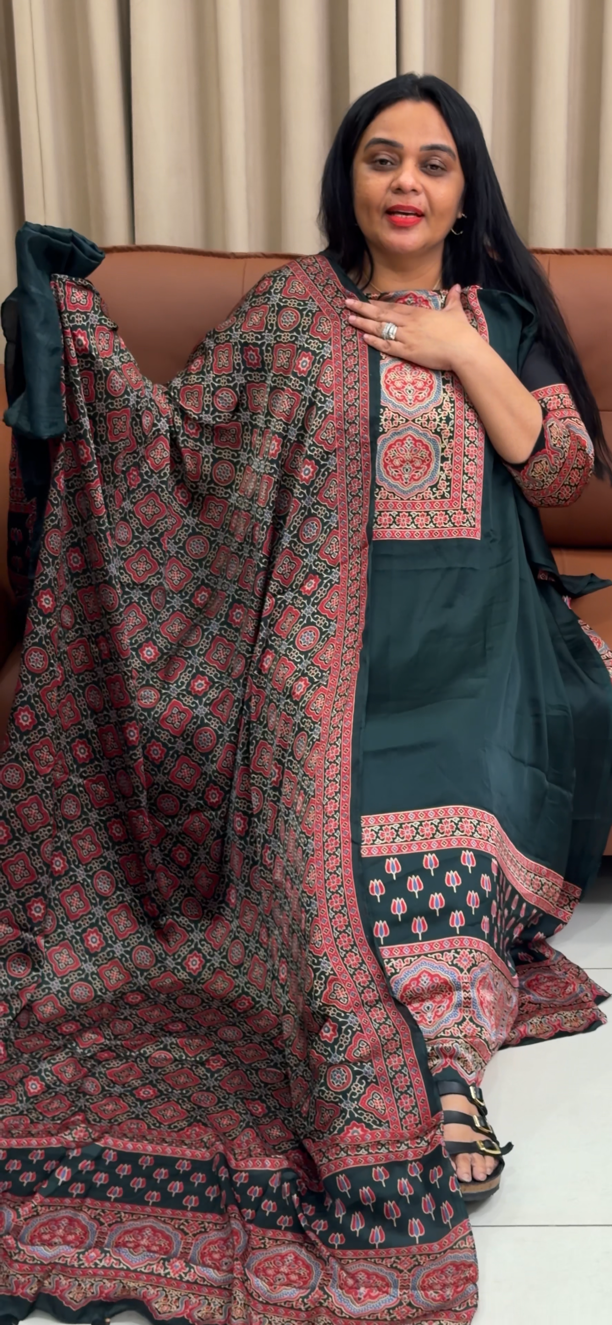 AJRAKH PRINTED MODAL UNSTITCHED SALWAR SUITS - IHA 35264