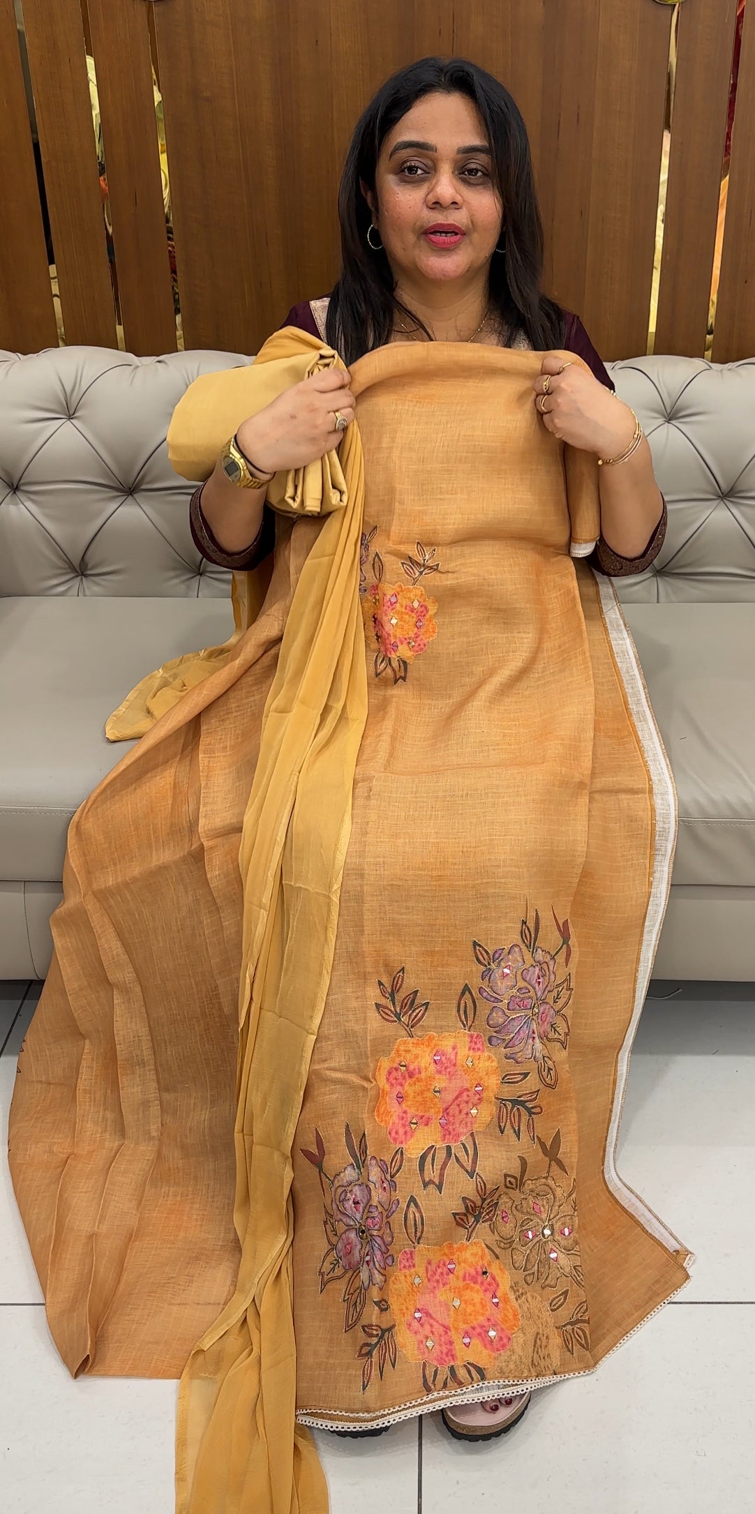 PRINTED LINEN UNSTITCHED SALWAR SUITS - IHA 26779