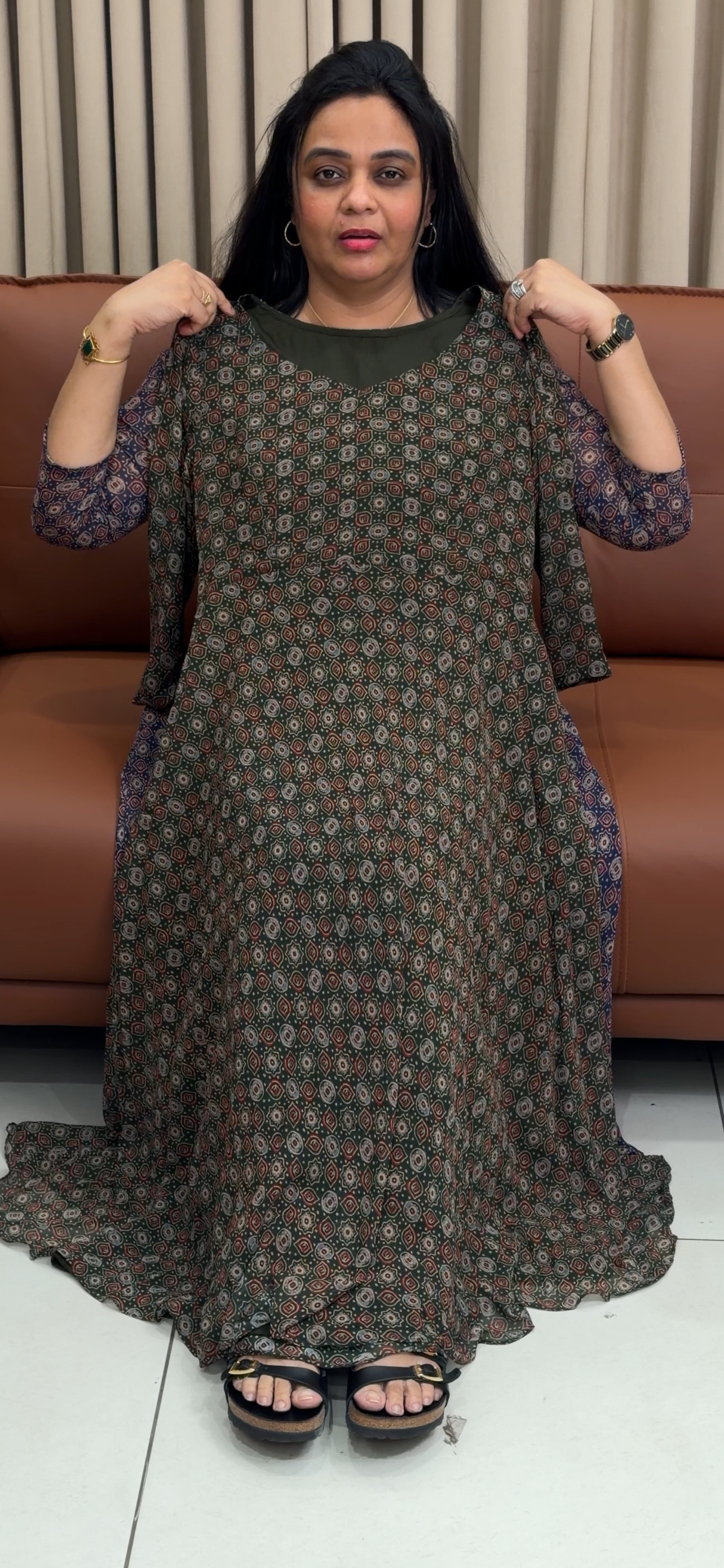IHA'S IN-HOUSE AJRAKH PRINTED ANARKALI TOPS - IHA 34940