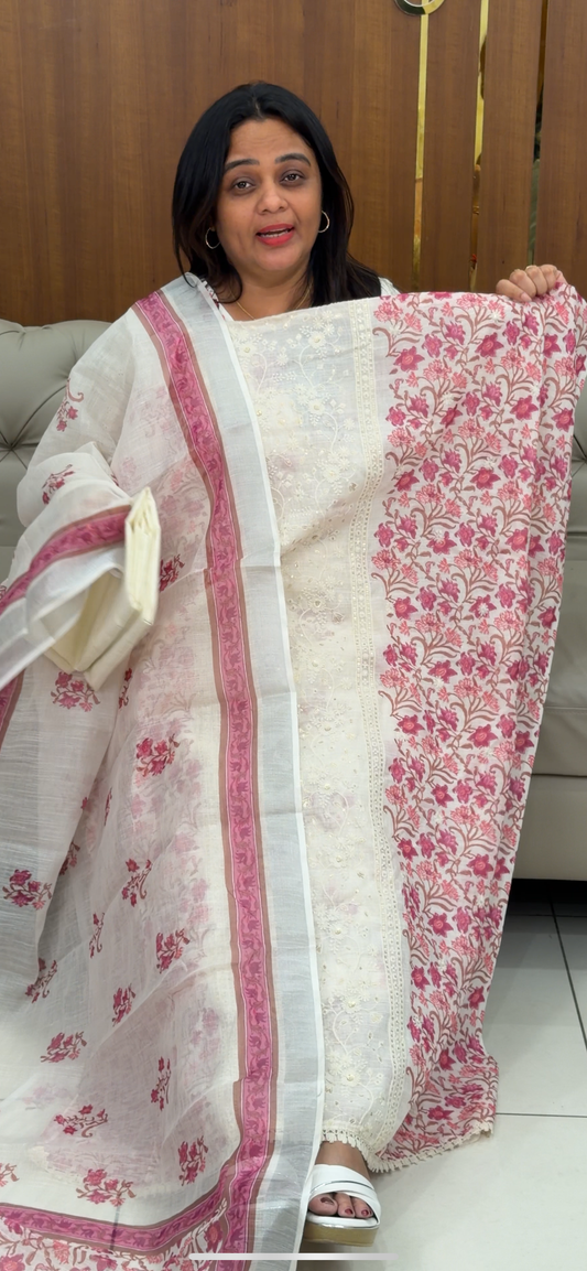 COTTON LINEN UNSTITCHED SALWAR SUITS - IHA 29365