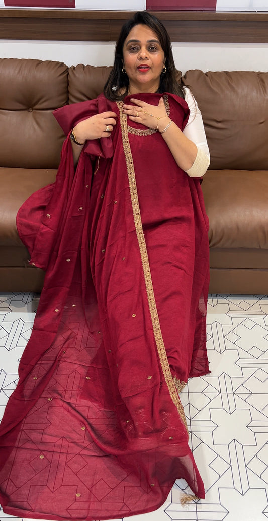 CRUSHED SILK UNSTITCHED SALWAR SUITS - IHA 24281