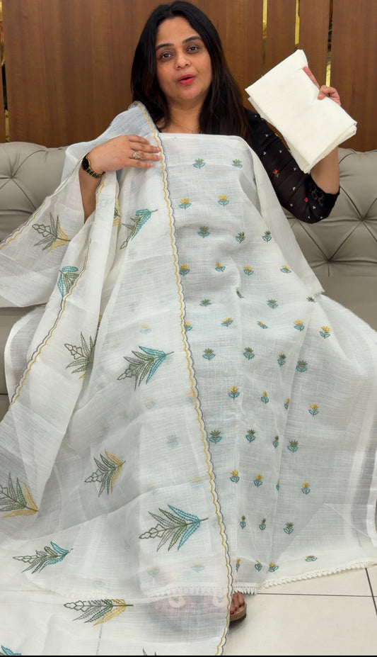 COTTON LINEN UNSTITCHED SALWAR SUITS - IHA 29133