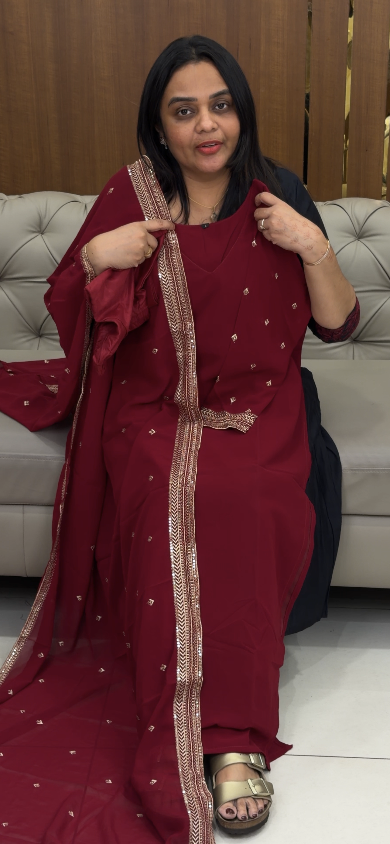 FAUX GEORGETTE TOP, BOTTOM AND DUPATTA - IHA 31984