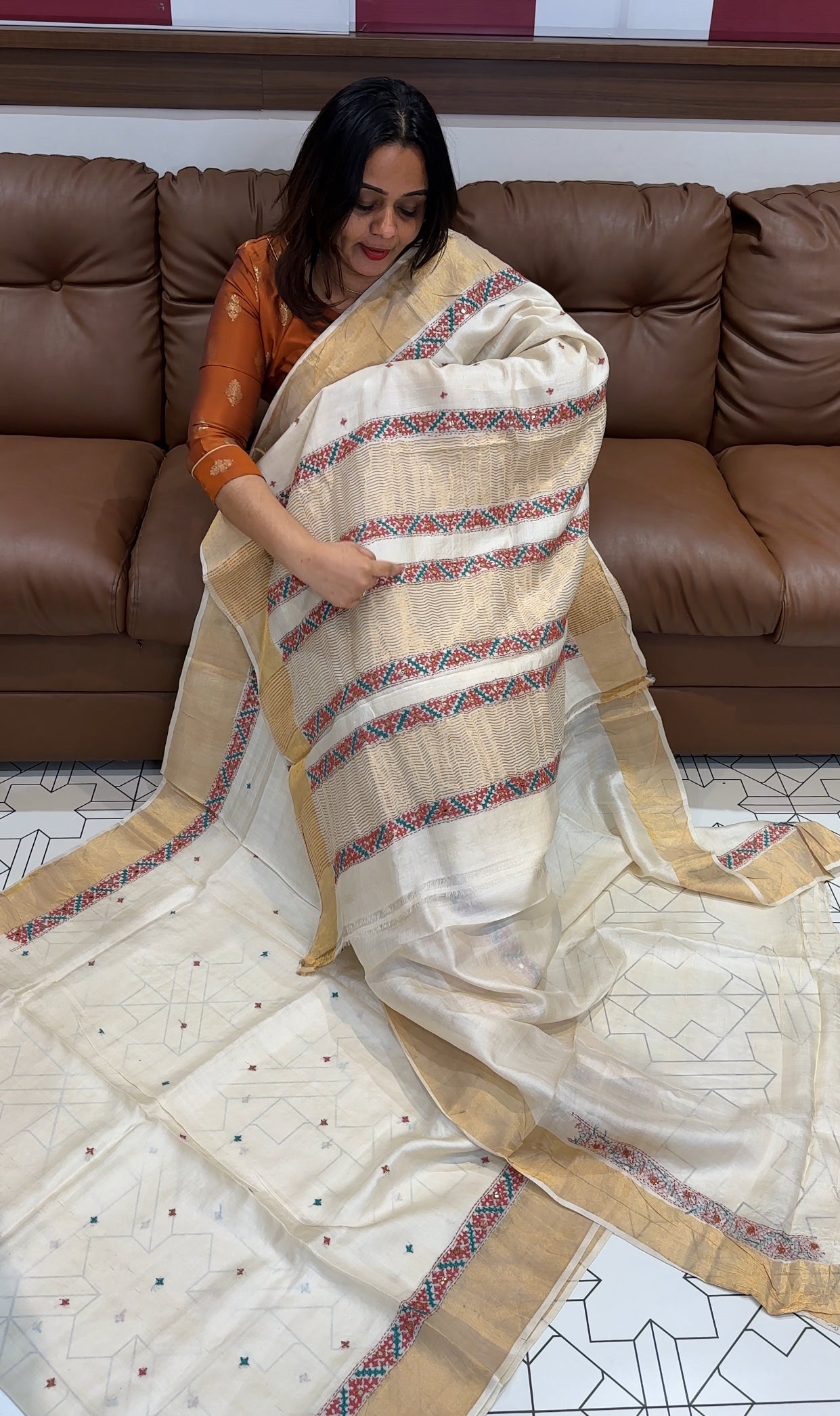 HAND WORKED TUSSER  SILK SAREES - IHA 15998