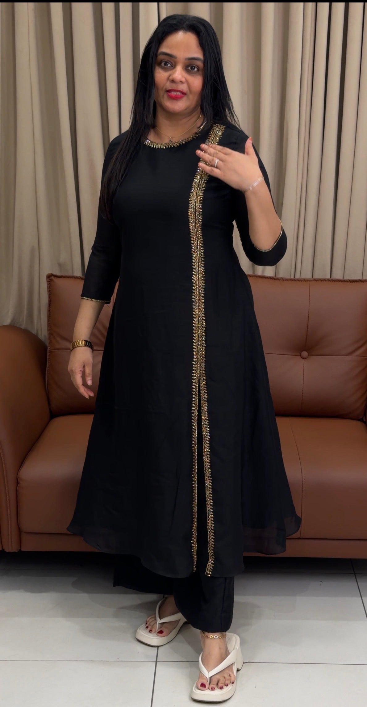 IHA'S IN-HOUSE SEMI RAW SILK SLITTED CO-ORDS SETS - IHA 33818