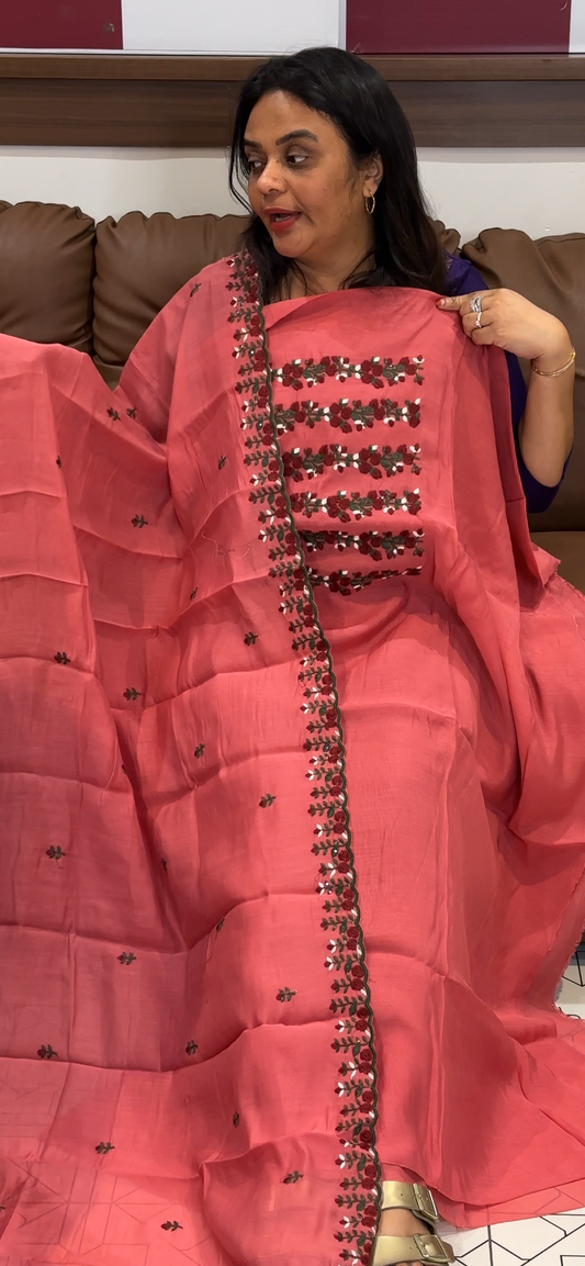 MUL CHANDERI UNSTITCHED SALWAR SUITS - IHA 31898