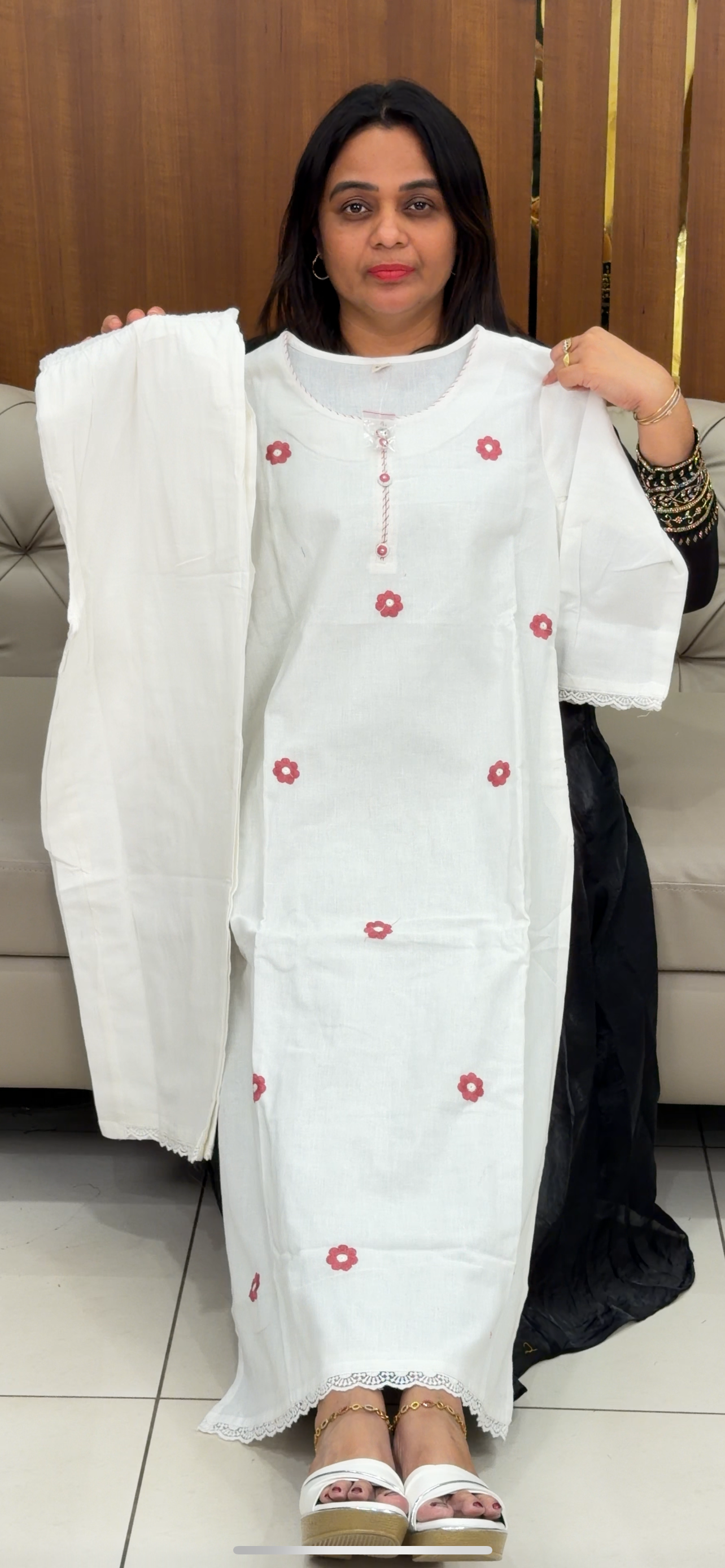 COTTON LINEN LONG TOP AND BOTTOM - IHA 29084