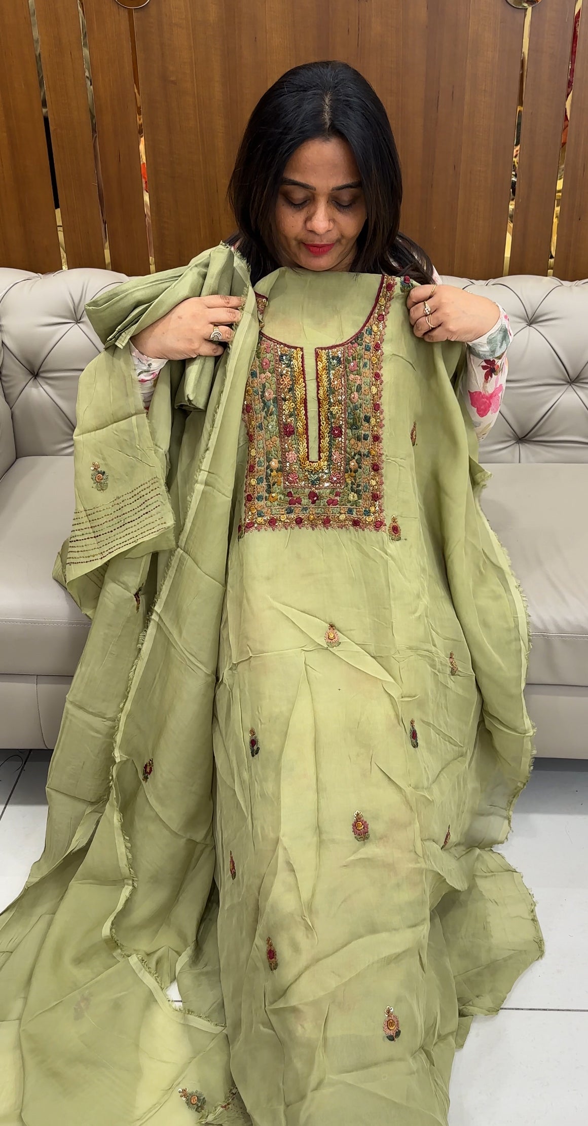 VISCOSE ORGANZA UNSTITCHED SALWAR SUITS - IHA 26349