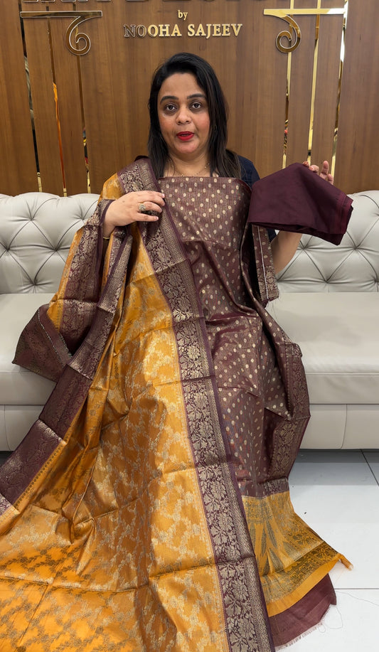 SEMI BANARASI UNSTITCHED SALWAR SUITS - IHA 25374