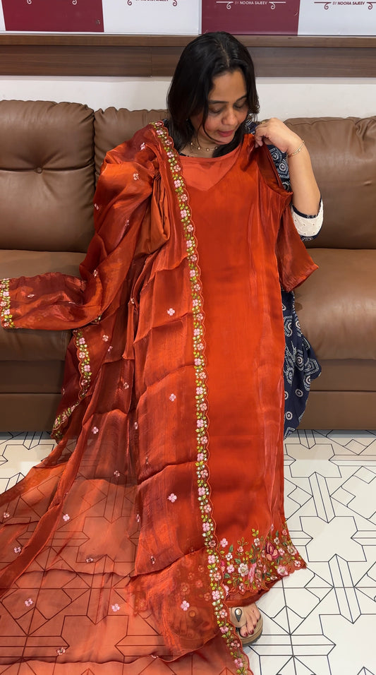 VELVET ORGANZA TOP, BOTTOM AND DUPATTA - IHA 27247
