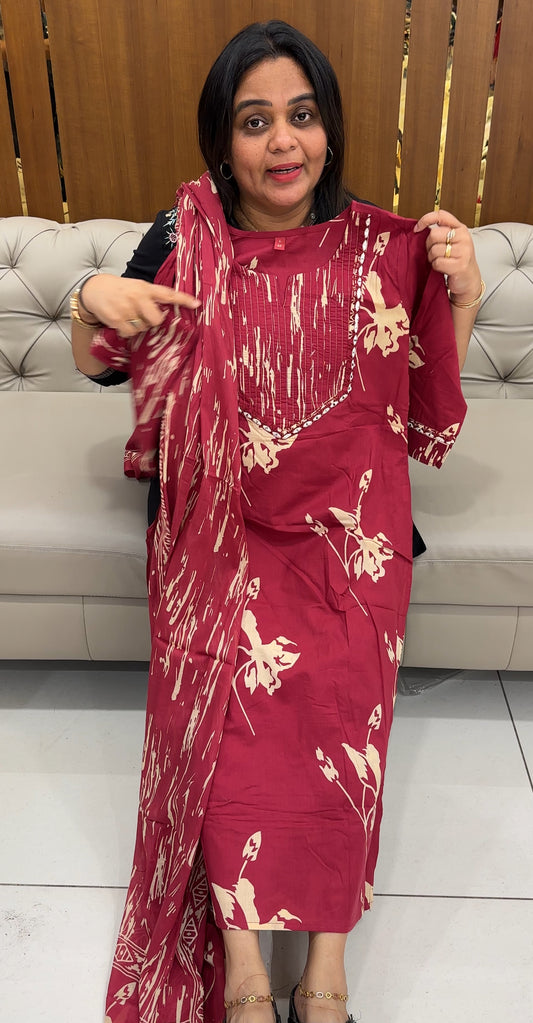 PRINTED COTTON TOP, BOTTOM AND DUPATTA - IHA 28313