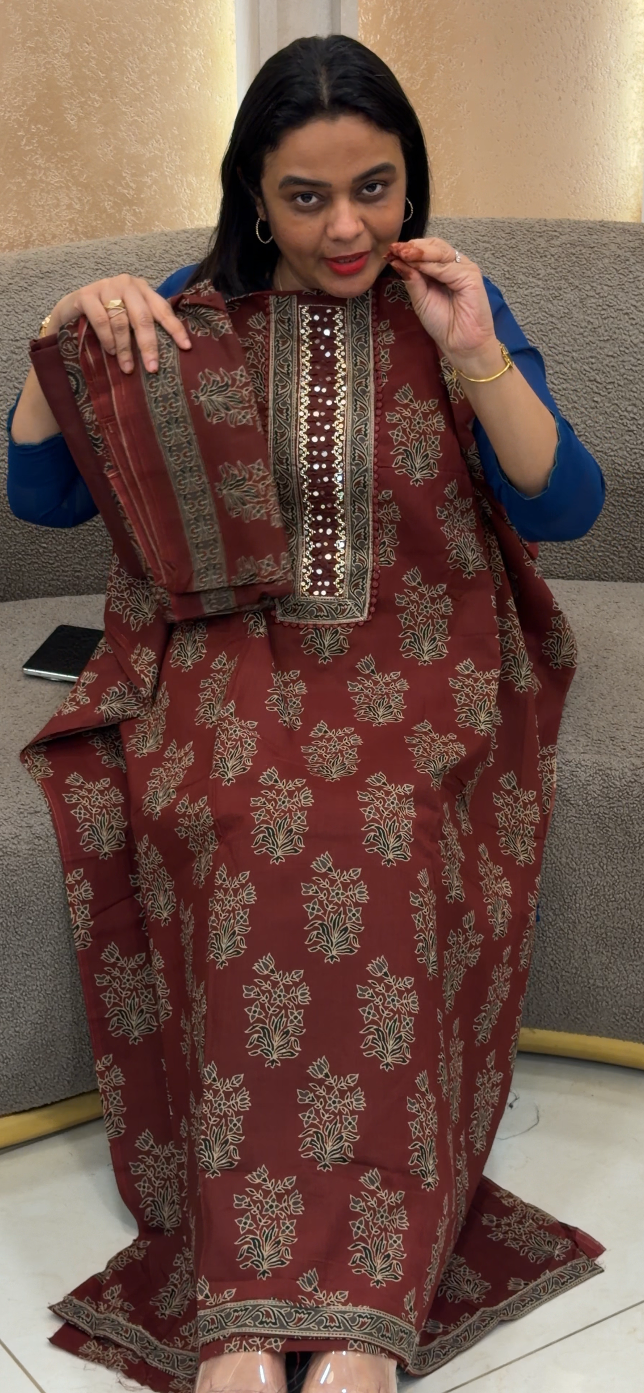 AJRAKH PRINTED UNSTITCHED SALWAR SUITS - IHA 33092