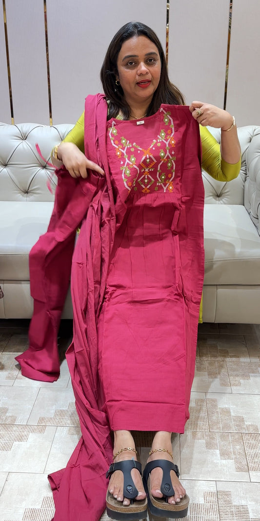 COTTON TOP, BOTTOM AND DUPATTA - IHA 22584