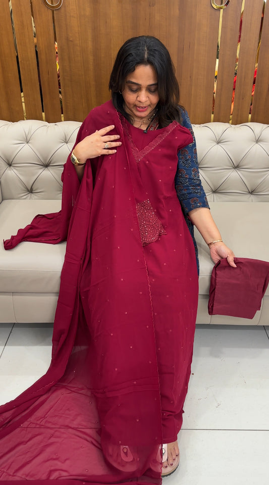 FAUX GEORGETTE TOP,BOTTOM AND DUPATTA - IHA 26989