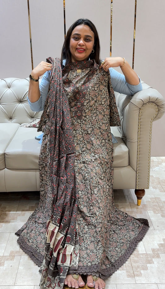 COTTON ANARKALI TOP, BOTTOM AND DUPATTA - IHA 22469
