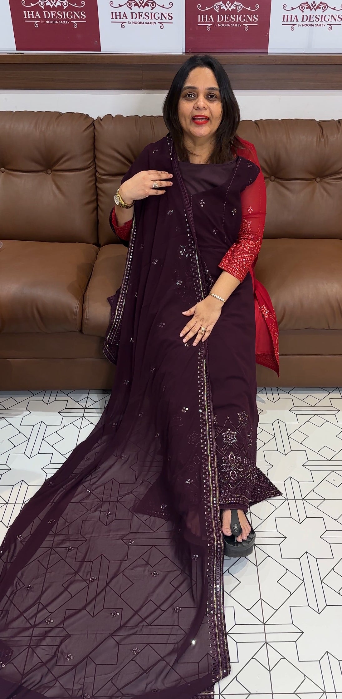 IHA'S IN-HOUSE PARTY WEAR SLITTED  TOP AND DUPATTA - IHA 18321