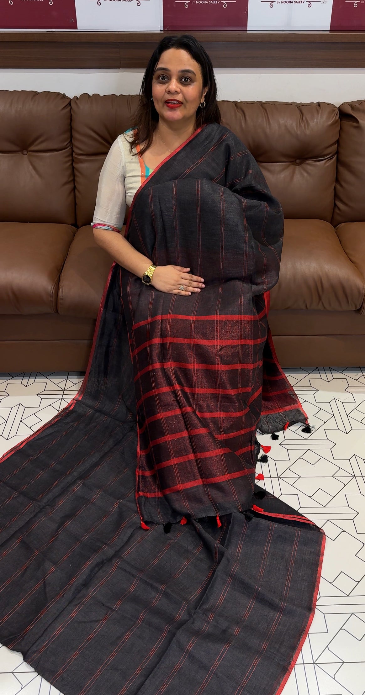 HANDLOOM LINEN SAREE - IHA 18055