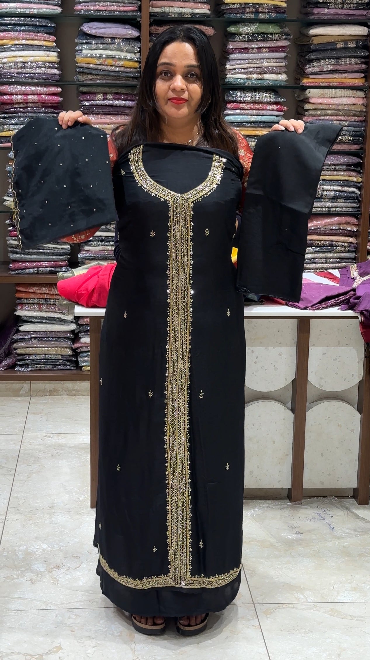 HAND WORKED UNSTITCHED SALWAR SUITS - IHA 18682