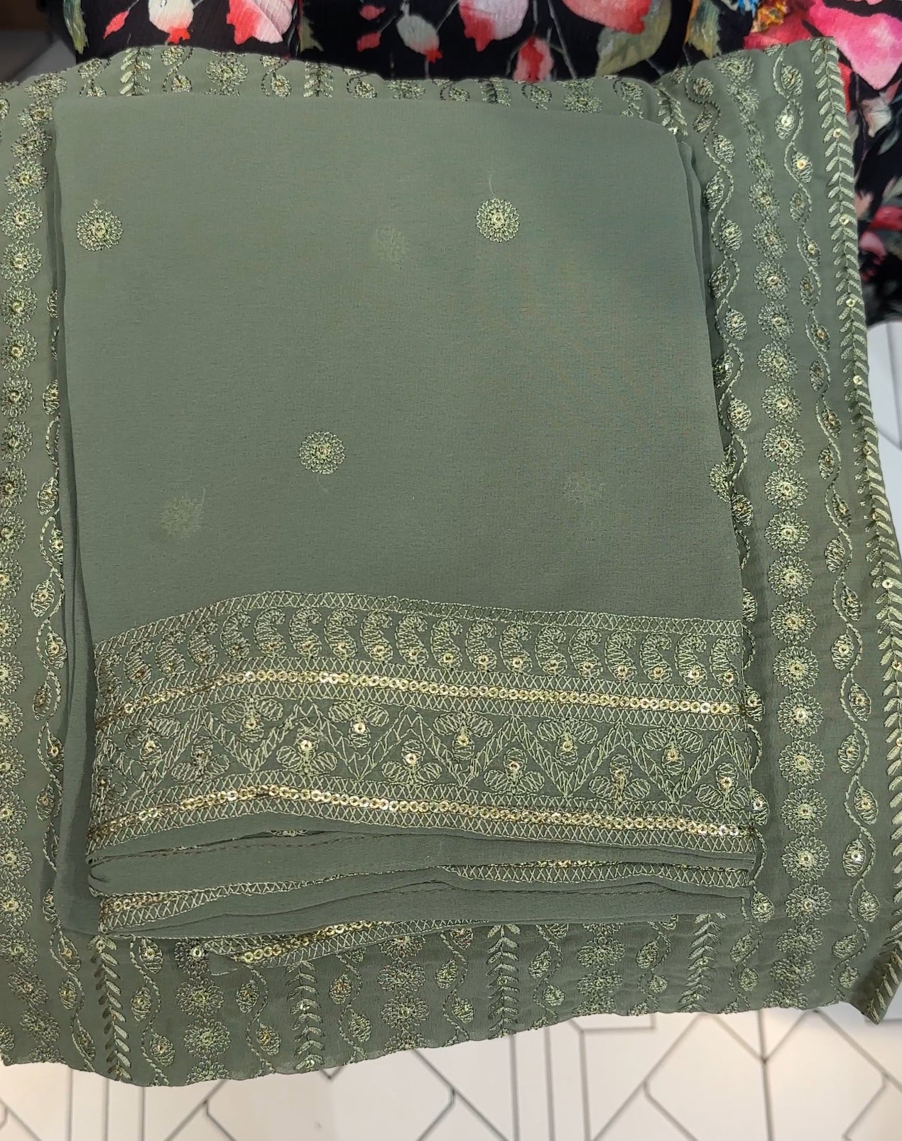 LUCKNOWI CHIKANKARI UNSTITCHED SALWAR SUITS - IHA 17823