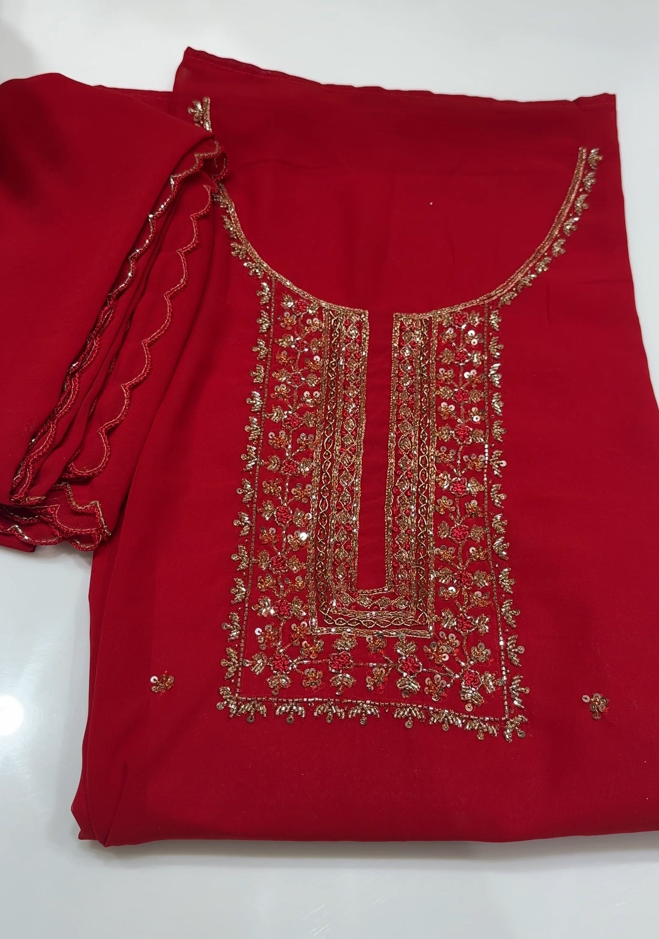 HAND WORKED UNSTITCHED SALWAR SUITS  - IHA 18097